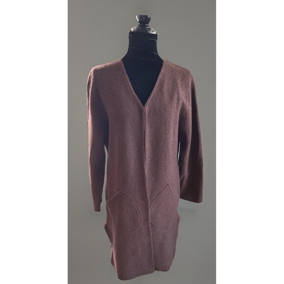 Pierre Cardin Full Length Wool Cardigan One Button Front Pockets Brown Size M - Picture 1 of 9